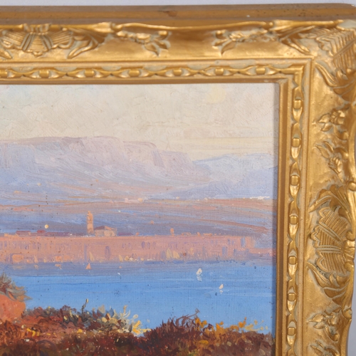 932 - 19th century Continental landscape, oil on board, indistinctly signed, 11.5cm x 16.5cm, framed