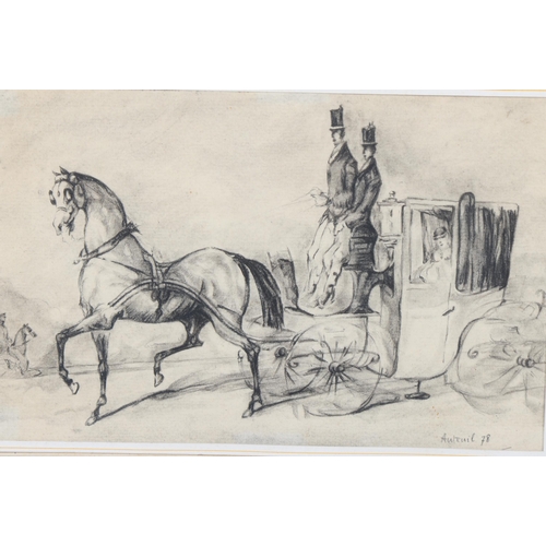 934 - Constantine Guys (1802 - 1892), horse drawn carriage, 1878, pencil/chalk on paper, 12cm x 19cm, fram... 