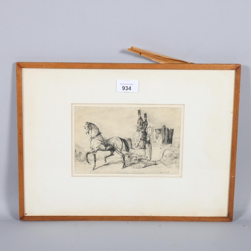 934 - Constantine Guys (1802 - 1892), horse drawn carriage, 1878, pencil/chalk on paper, 12cm x 19cm, fram... 