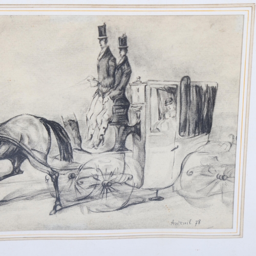 934 - Constantine Guys (1802 - 1892), horse drawn carriage, 1878, pencil/chalk on paper, 12cm x 19cm, fram... 