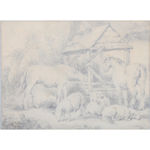 935 - George Morland (1762 - 1804), animals in the farmyard, pencil on paper, 1793, 25cm x 34cm, framed