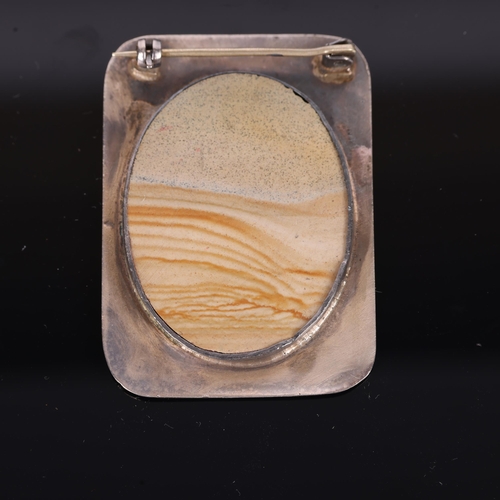 1385 - A sterling silver picture Jasper landscape brooch, maker CAP, London 1986, 51mm, 15.8g