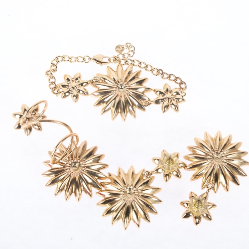 1479 - BUTLER & WILSON - a gilt-metal '3 Candy Coloured Flowers' jewellery set, comprising bracelet, ring a... 