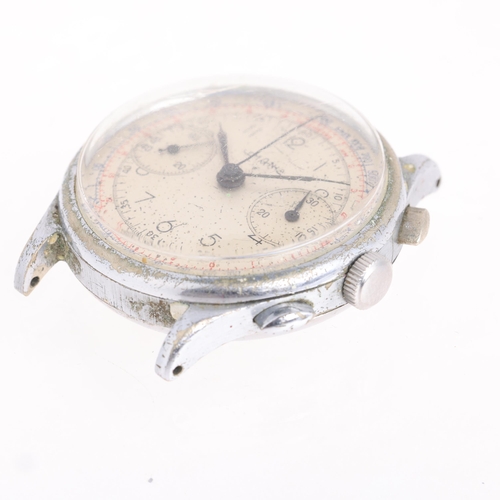 1000 - LEMANIA - a Vintage nickel plated mechanical chronograph wristwatch head, circa 1950s, silvered dial... 