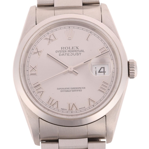 1002 - ROLEX - a stainless steel Oyster Perpetual Datejust automatic calendar bracelet watch, ref. 16200, c... 