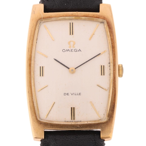 1007 - OMEGA - a Vintage 9ct gold De Ville 'Tank' mechanical wristwatch, ref. 111.5085, circa 1969, brushed... 