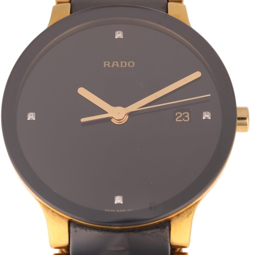 1021 - RADO - a gold plated black High-Tech ceramic Centrix DiaStar quartz calendar bracelet watch, ref. 11... 