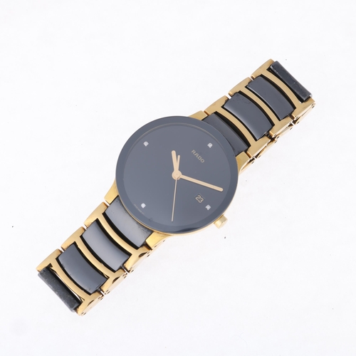 1021 - RADO - a gold plated black High-Tech ceramic Centrix DiaStar quartz calendar bracelet watch, ref. 11... 