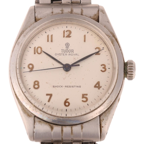 1022 - TUDOR - a Vintage stainless steel Oyster Royal mechanical bracelet watch, ref. 7934, circa 1959, sil... 