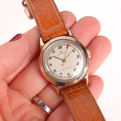 1026 - MOVADO - a Vintage bi-metal mechanical wristwatch, circa 1950s, silvered dial with applied gilt Breg... 