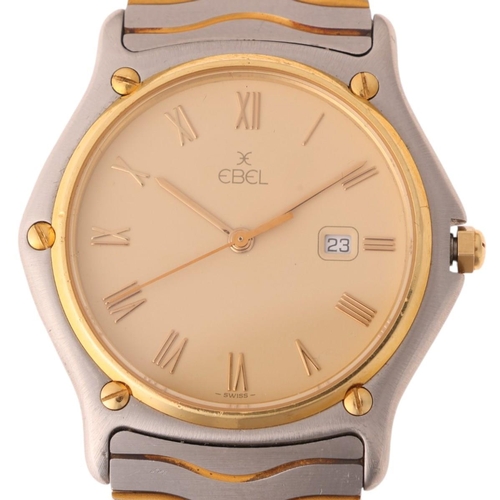 1032 - EBEL - a bi-metal Classic Sport Wave quartz calendar bracelet watch, ref. 183903, cream dial with ap... 