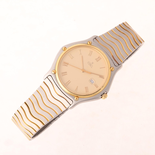 1032 - EBEL - a bi-metal Classic Sport Wave quartz calendar bracelet watch, ref. 183903, cream dial with ap... 