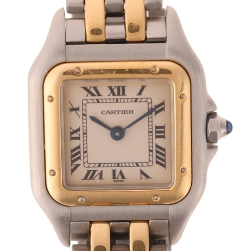 1038 - CARTIER - a lady's bi-metal Panthere quartz bracelet watch, ref. 1120, circa 2001, silvered dial wit... 