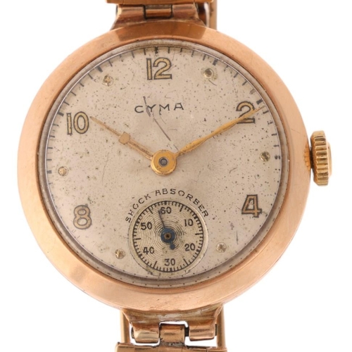 1040 - CYMA - a lady's 9ct gold mechanical bracelet watch, circa 1940s, silvered dial with gilt eighthly Ar... 