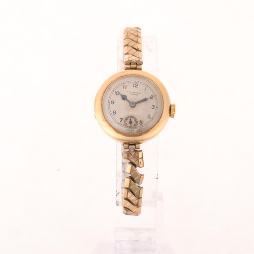 1043 - J W BENSON - a 15ct gold Officer's style mechanical wristwatch, silvered dial with black Arabic nume... 