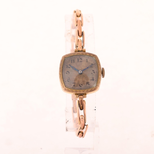 1044 - ROLEX - a Vintage 9ct gold mechanical bracelet watch, silvered engine turned sunburst dial with blac... 