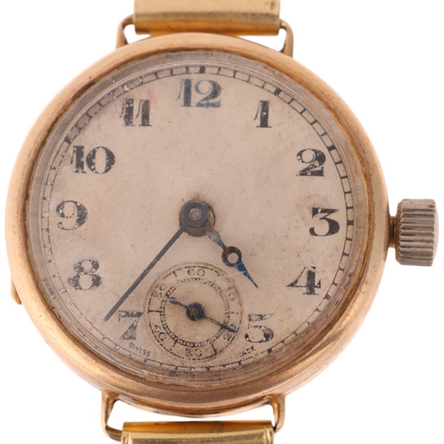 1045 - ROLCO - a lady's Vintage 9ct gold mechanical wristwatch, circa 1930s, silvered dial with black Arabi... 