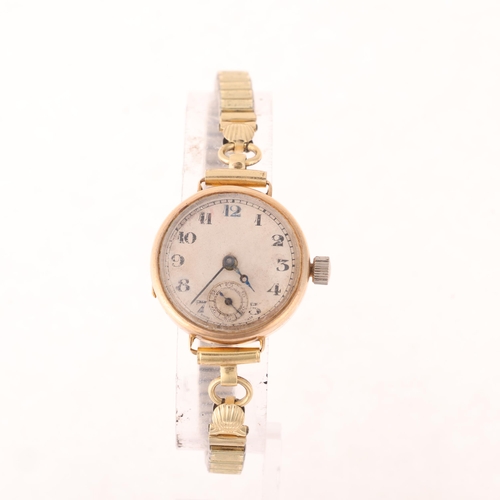 1045 - ROLCO - a lady's Vintage 9ct gold mechanical wristwatch, circa 1930s, silvered dial with black Arabi... 