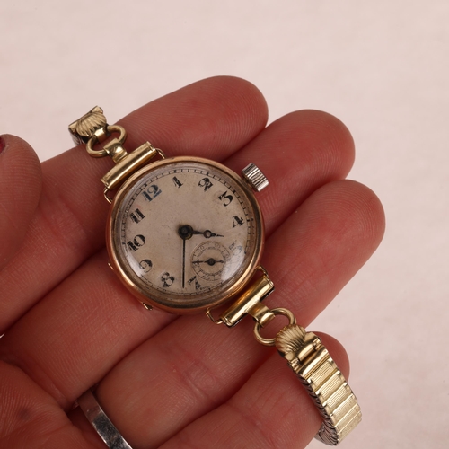 1045 - ROLCO - a lady's Vintage 9ct gold mechanical wristwatch, circa 1930s, silvered dial with black Arabi... 