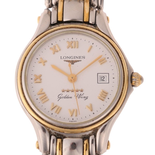 1047 - LONGINES - a lady's bi-metal Golden Wing quartz bracelet watch, ref. L3.106.5, white dial with appli... 