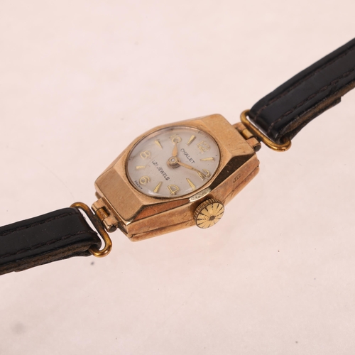 1048 - CHALET - a lady's Vintage 9ct gold mechanical wristwatch, circa 1960s, silvered dial with applied gi... 