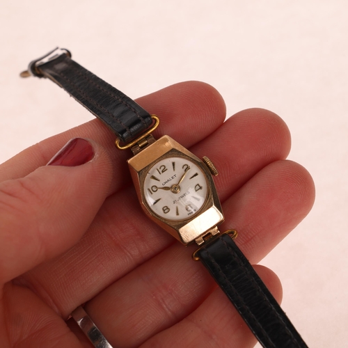 1048 - CHALET - a lady's Vintage 9ct gold mechanical wristwatch, circa 1960s, silvered dial with applied gi... 