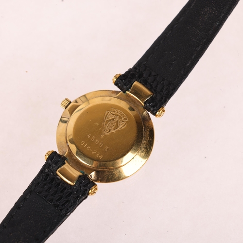 1051 - GUCCI - a lady's gold plated stainless steel 4500L quartz wristwatch, black dial with gilt dauphine ... 