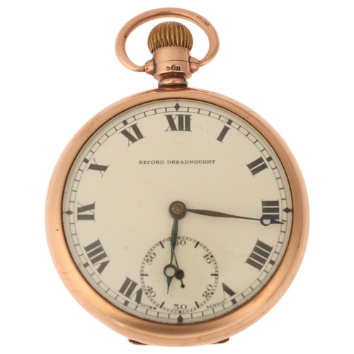 1054 - RECORD - an early 20th century 9ct rose gold open-face keyless Dreadnought pocket watch, white ename... 