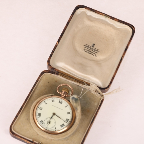 1054 - RECORD - an early 20th century 9ct rose gold open-face keyless Dreadnought pocket watch, white ename... 