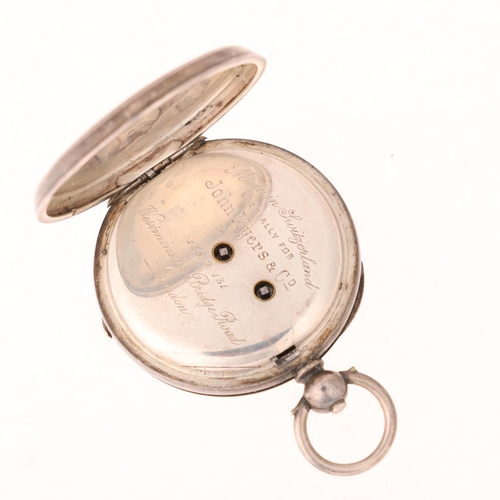 1056 - A Swiss silver open-face key-wind pocket watch, by John Myers & Co of Westminster Bridge Road, Londo... 