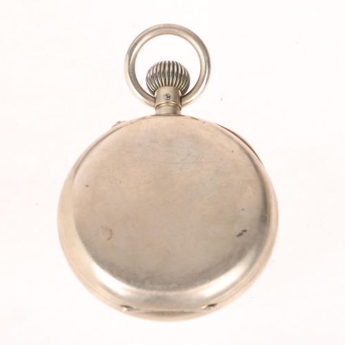 1062 - An Antique nickel open-face keyless Goliath pocket watch, white enamel dial with Roman numeral hour ... 