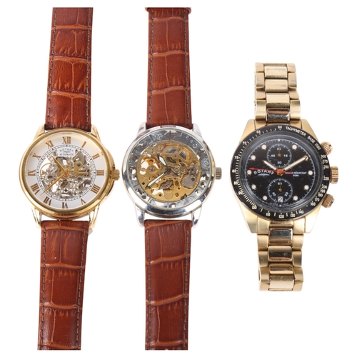 1066 - 3 modern wristwatches, including Rotary semi-skeleton automatic, Rotary chronograph, etc (3)