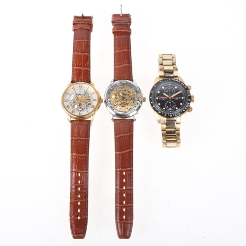 1066 - 3 modern wristwatches, including Rotary semi-skeleton automatic, Rotary chronograph, etc (3)