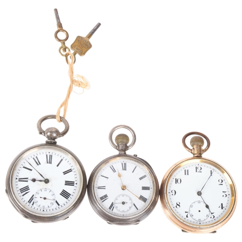 1067 - 3 pocket watches, comprising 1 x gold plated, and 2 x silver (3)