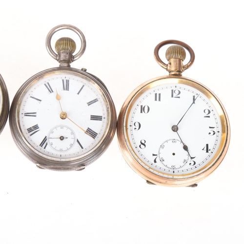 1067 - 3 pocket watches, comprising 1 x gold plated, and 2 x silver (3)