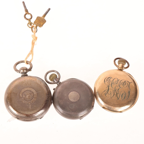 1067 - 3 pocket watches, comprising 1 x gold plated, and 2 x silver (3)