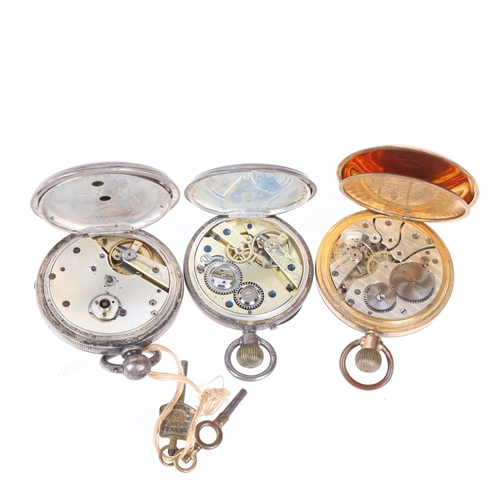 1067 - 3 pocket watches, comprising 1 x gold plated, and 2 x silver (3)