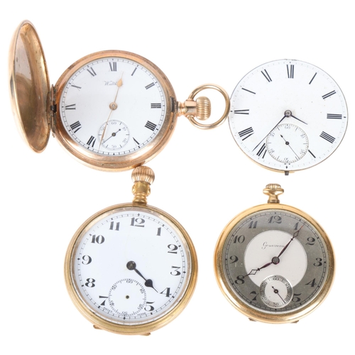 1068 - 3 gold plated pocket watches, and a loose movement by James Hoddell & Co (4)