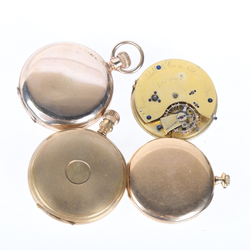 1068 - 3 gold plated pocket watches, and a loose movement by James Hoddell & Co (4)