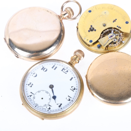 1068 - 3 gold plated pocket watches, and a loose movement by James Hoddell & Co (4)