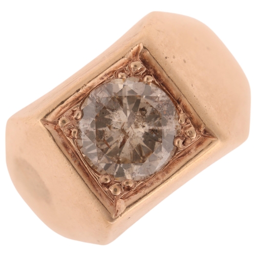 1129 - A large 9ct rose gold 1.85ct single stone diamond signet ring, set with modern round brilliant-cut d... 