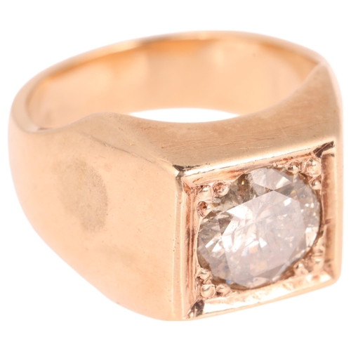 1129 - A large 9ct rose gold 1.85ct single stone diamond signet ring, set with modern round brilliant-cut d... 