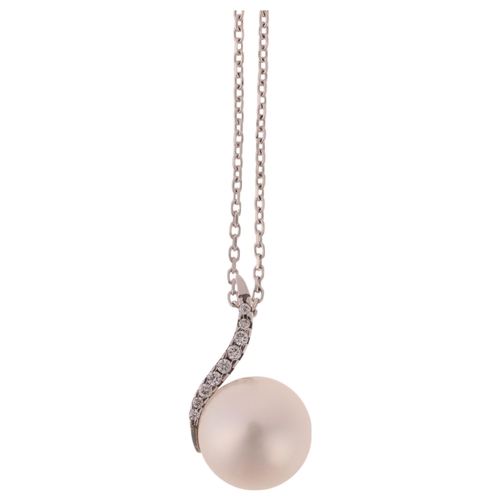 1139 - An 18ct white gold whole pearl and diamond pendant necklace, maker PS, London 2010, set with 9.7mm p... 