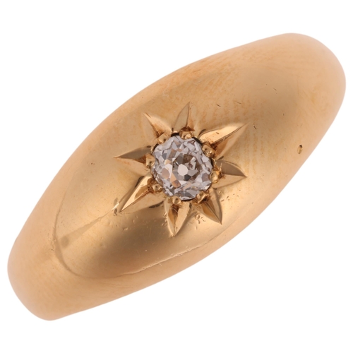 1140 - An Antique 18ct gold 0.2ct single stone diamond gypsy ring, maker SU Ltd, Birmingham 1918, star set ... 