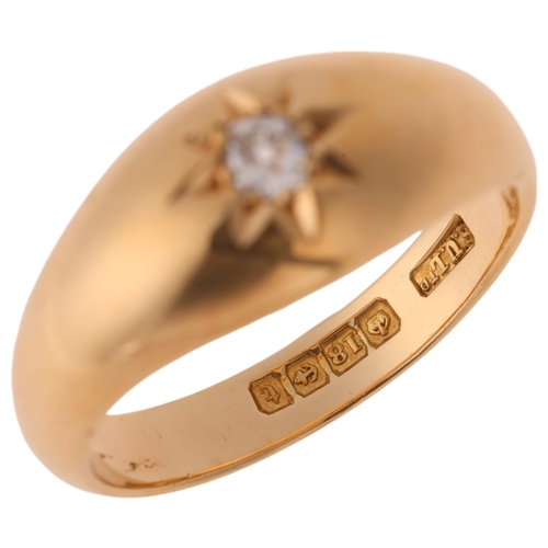 1140 - An Antique 18ct gold 0.2ct single stone diamond gypsy ring, maker SU Ltd, Birmingham 1918, star set ... 