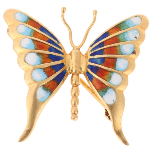 1164 - An Italian 18ct gold enamel butterfly brooch, wingspan 29.4mm, 4.9g