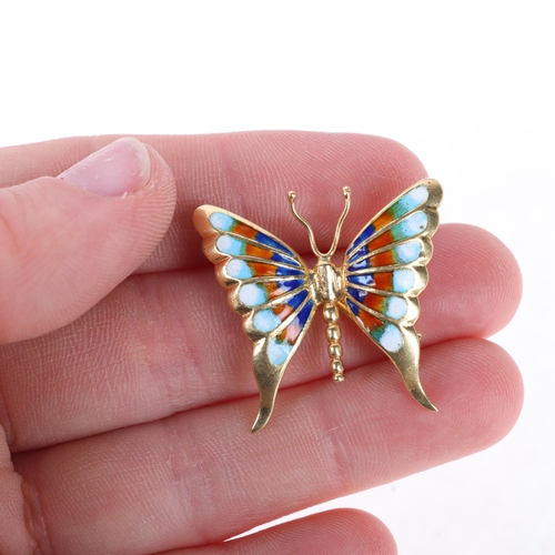 1164 - An Italian 18ct gold enamel butterfly brooch, wingspan 29.4mm, 4.9g