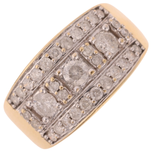 1167 - A 9ct gold diamond band ring, set with modern round brilliant-cut diamonds, total diamond content ap... 