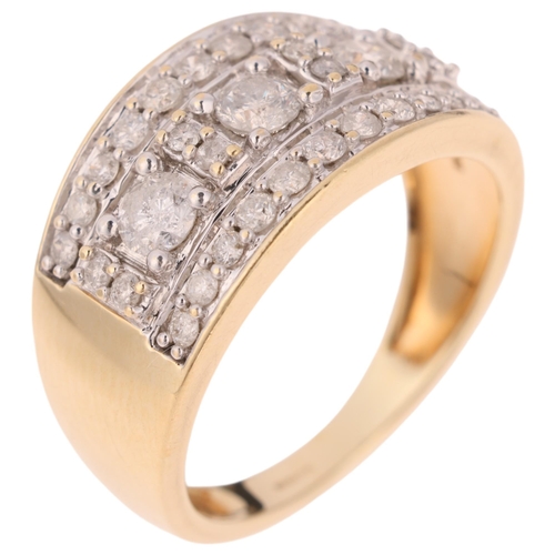 1167 - A 9ct gold diamond band ring, set with modern round brilliant-cut diamonds, total diamond content ap... 