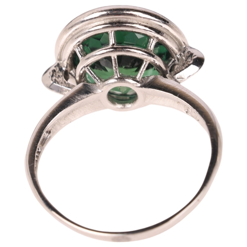 1169 - A platinum prasiolite dress ring, rub-over set with oval mixed-cut prasiolite, setting height 16.4mm... 